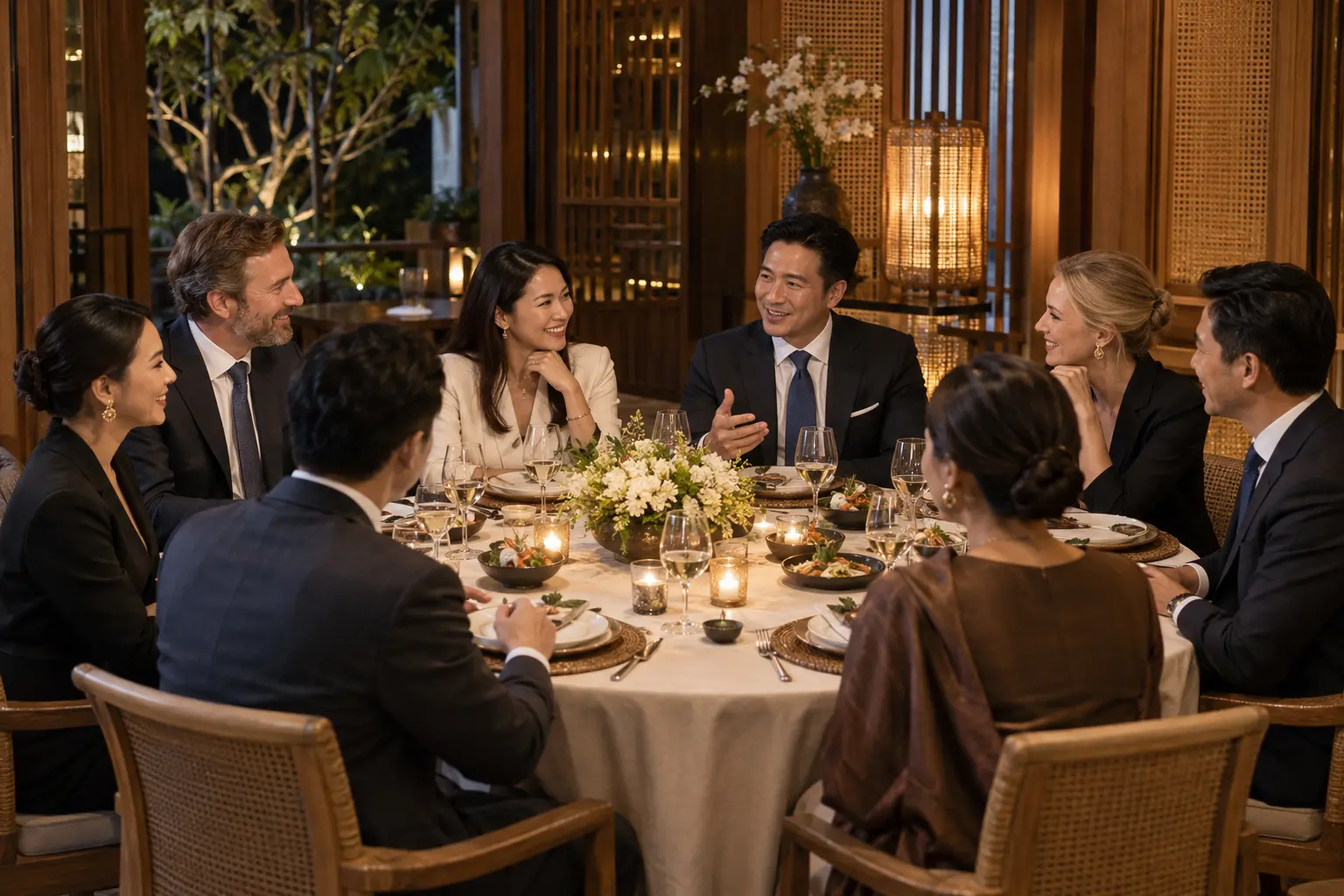 Buyers and Thai business guests sharing a networking dinner