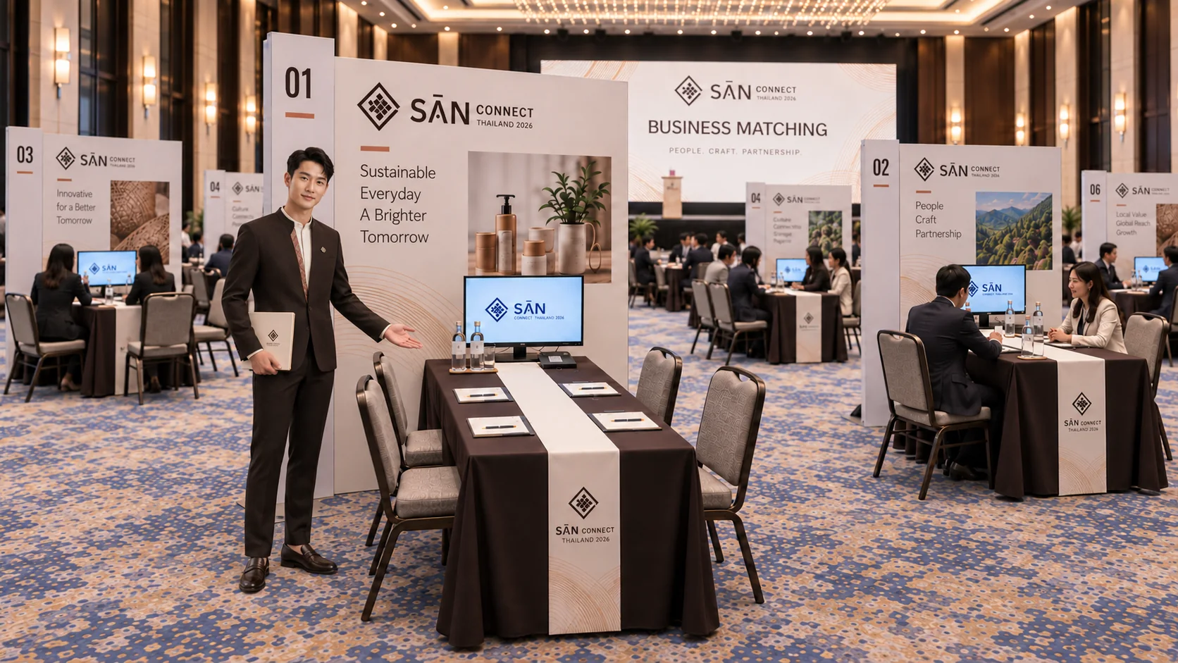 Illustration of a SĀN CONNECT business meeting